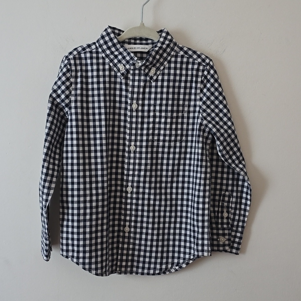 Janie and Jack Toddler Boy Check Print Button Down Shirt sz 3 NWT